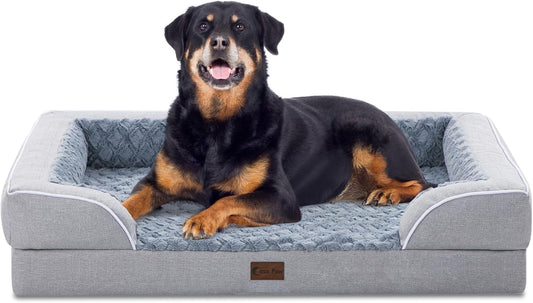 Orthopedic Waterproof Dog Bed for Extra Large Dogs, Memory Foam XL Dog Bed with Sides, Egg-Crate Foam and Non-Slip Bottom Jumbo Dogs Couch Beds with Washable Removable Cover(Jumbo,Light Grey) - Pet Explorer