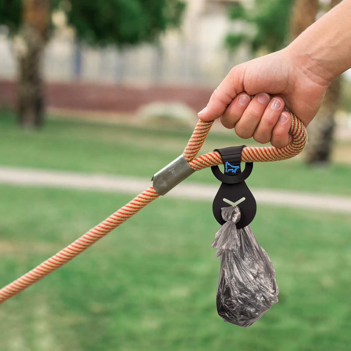 PuppyDoggy Dog Poop Bag Holder for Leash Waste Bag Carrier Dog Poop Bag Dispenser for Walking Running Bicycle Accessory 4 Pieces (Black + Mixed Blue)