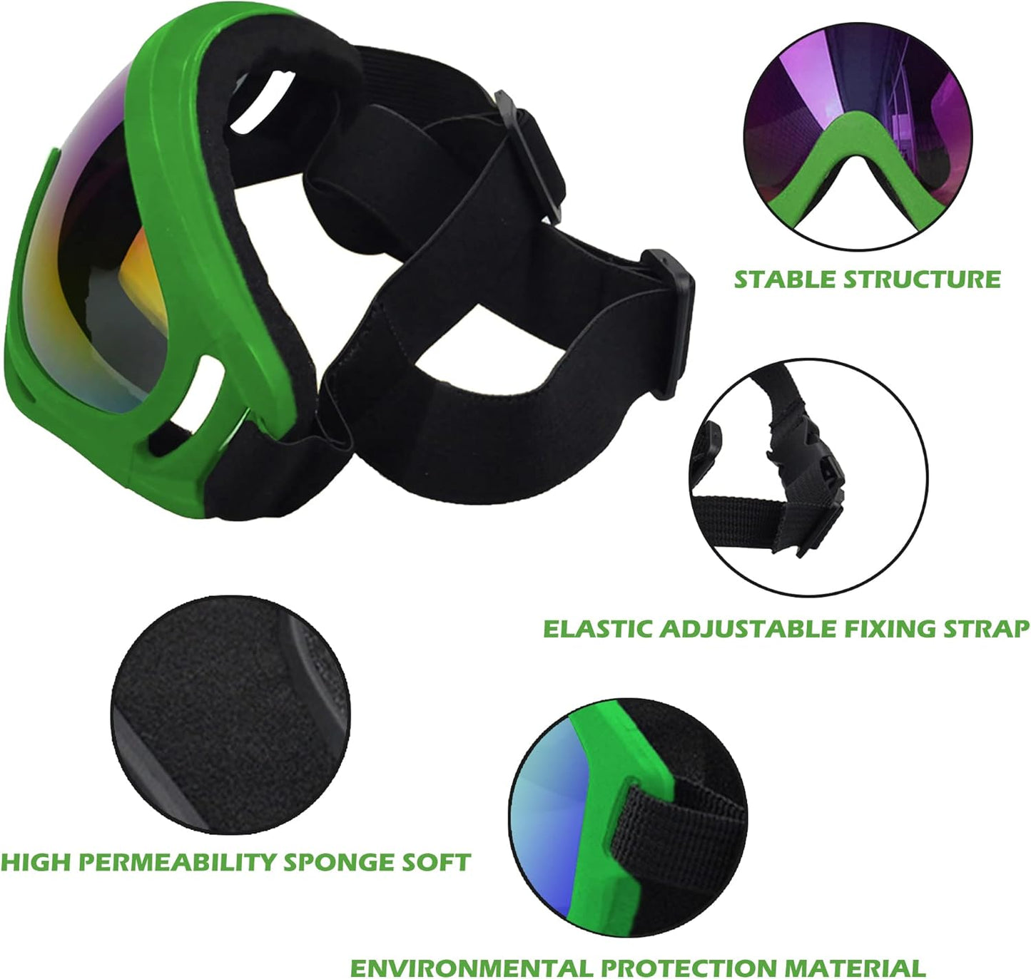 Large Dog Sunglasses With Adjustable Strap UV Protection, Windproof Puppy Eyewear, Suitable for Medium-Large Pets, Eyes Protection, Soft Goggles (Green Frame) - Pet Explorer