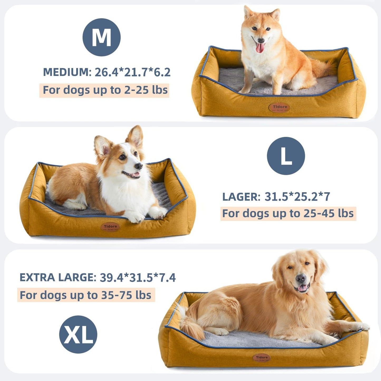 Orthopedic Dog Beds for Medium Dogs, Durable Egg Crate Foam Sofa Dog Bed wit Washable Removable Cover,Waterproof Lining,Pet Bed for Large Dogs (Mustard Yellow, 26.4" L x 21.7" W x 6.2" Th) - Pet Explorer