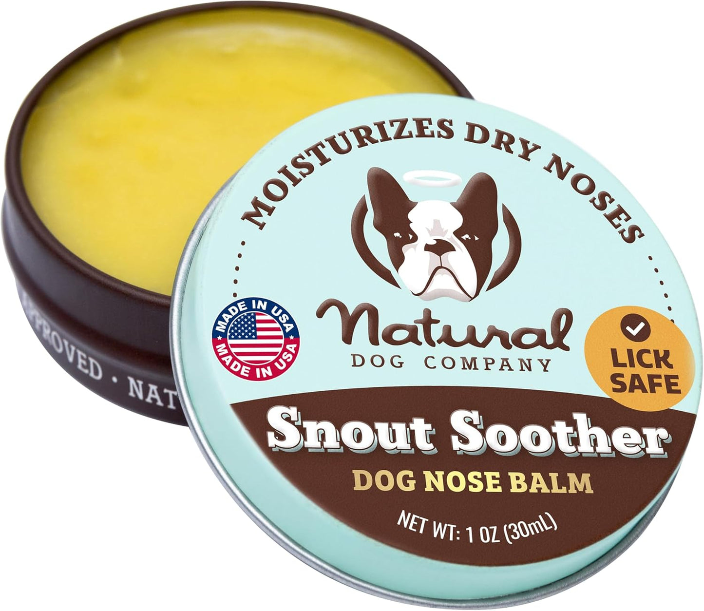 Natural Dog Company Snout Soother, Dog Nose Balm, Wax & Cream for Dry, Cracked Noses, Heals & Moisturizes with Shea Butter & Coconut Oil, Lick-Safe Nose Butter, Made in USA, 1 oz. Tin - Pet Explorer