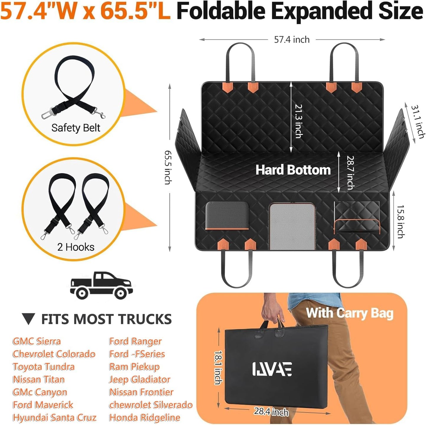 Back Seat Extender for Dogs Hard Bottom Holds 500lbs,Waterproof Dog Car Seat Cover for Back Seat, Truck-Large Space Dog Hammock for Truck - Pet Explorer