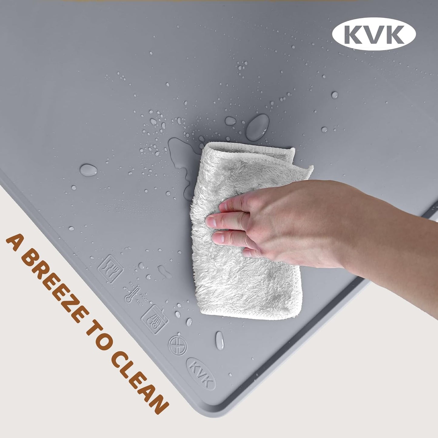 KVK Dog Food Mat, 39.4×29.5in Extra Large Silicone Pet Feeding Mat - Waterproof, Non - Slip, Chew - Resistant for Food & Water, Protect Floors (Light Gray) - Pet Explorer