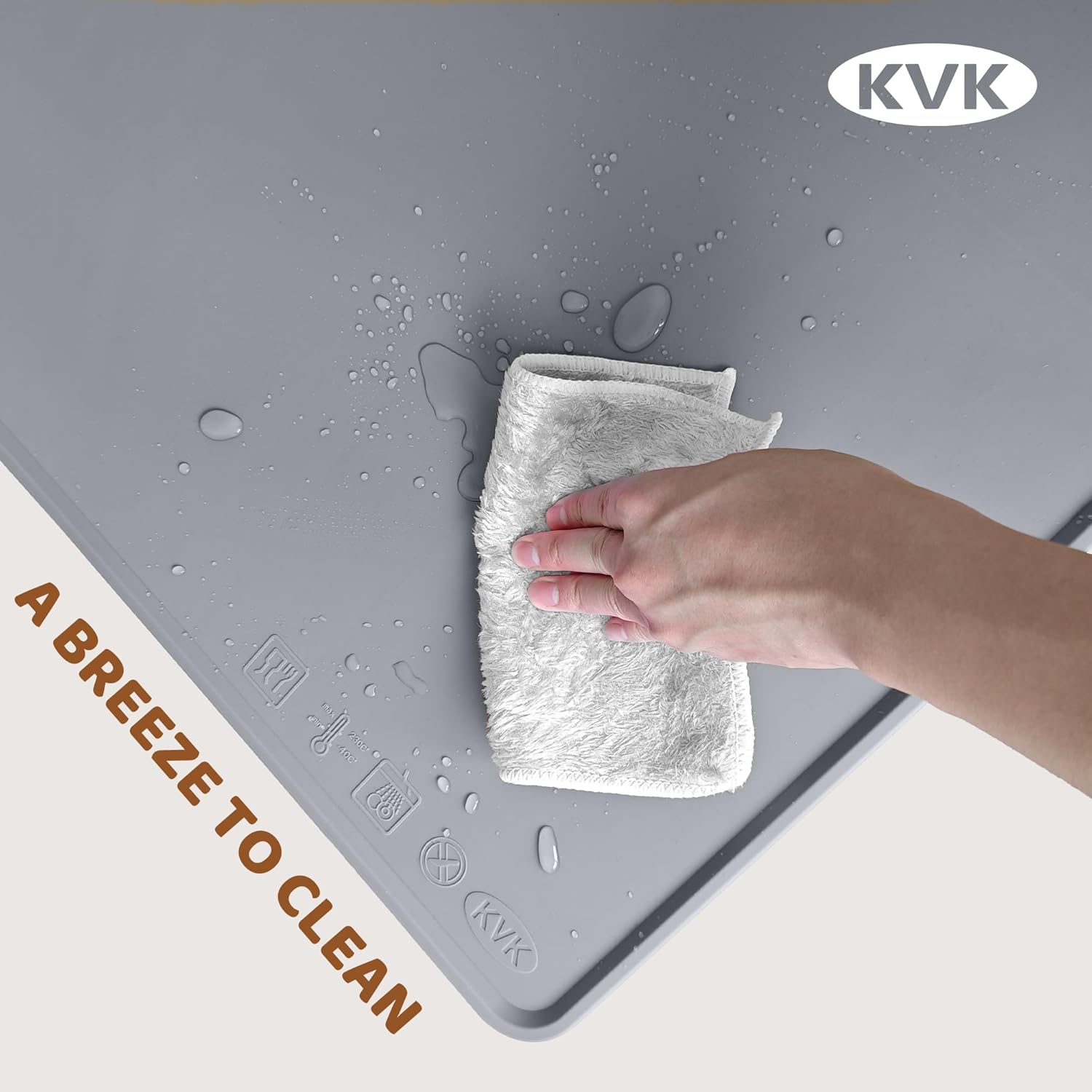 KVK Dog Food Mat, 39.4×29.5in Extra Large Silicone Pet Feeding Mat - Waterproof, Non - Slip, Chew - Resistant for Food & Water, Protect Floors (Light Gray) - Pet Explorer