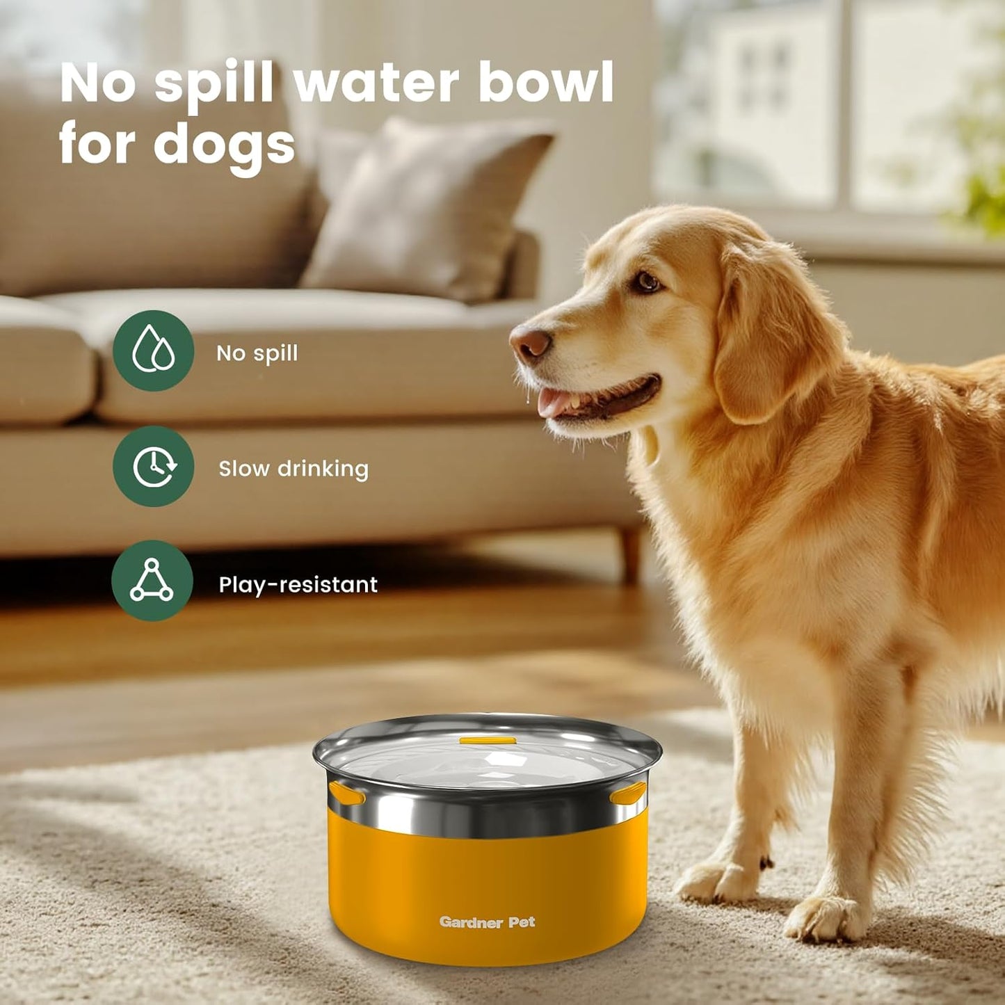 Gardner Pet Dog Bowls 1 Gallon (3.85L) Stainless Steel No Spill Dog Water Bowl, Slow Water Feeder Metal Bowls, Spill Proof Water Dispenser for Large Dogs, Promotes Healthy Hydration - Pet Explorer