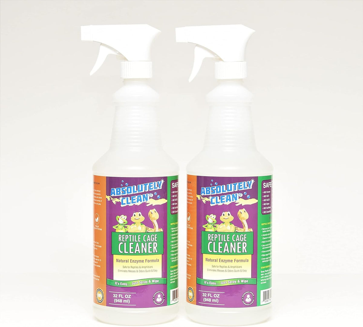 Absolutely Clean Amazing Reptile & Amphibian Terrarium Cleaner and Deodorizer - Just Spray/Wipe - Safely & Easily Removes Reptile & Amphibian Messes - USA Made (32oz Spray Bottle - Save 25%) - Pet Explorer