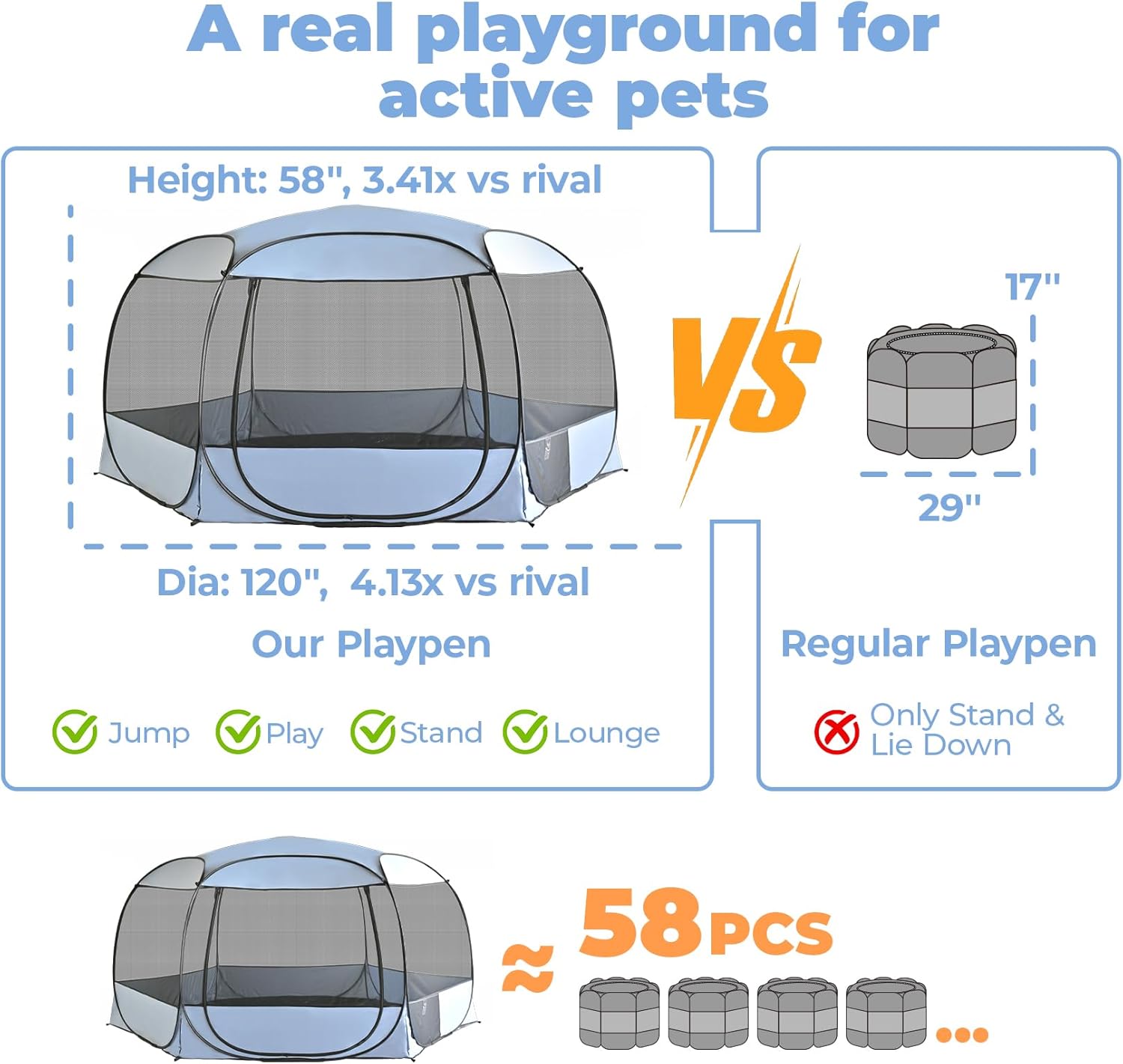 XXLarge Popup Portable Dog Houses, 10'x4.8'H Assembly-Free Gazebo-Style Kennel Dog Playpen Pet Screen Tent Sun Shade Shelter, Dog Crates Canopy for Travel Camping Anti-Bugs with Leakproof Bottom - Pet Explorer