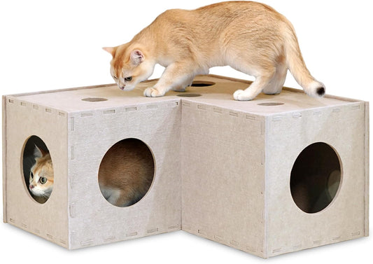 PETKARAY Cat Tunnel, Original Cat Hideaway Cave for Indoor Cats, Large Kitten Play Tubes and Tunnels, Soft Felt Cat Toy with Interactive Peek Hole - Pet Explorer