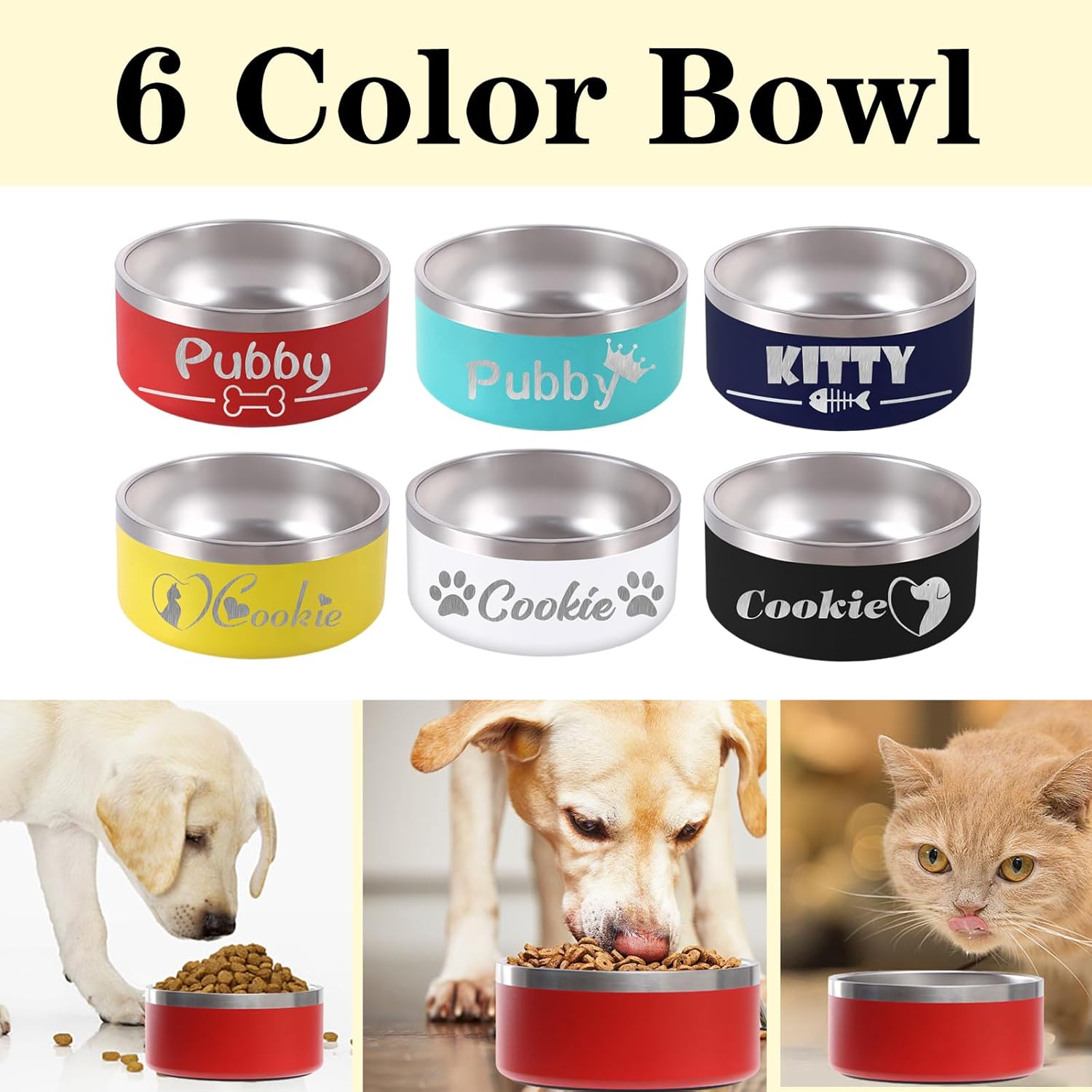 64OZ Personalized Dog Bowl Laser Engraved Custom Pet Name 18/32/42/64 oz No Slip Stainless Steel Insulated Bite-Resistant Food Water Dishes-Light Blue - Pet Explorer