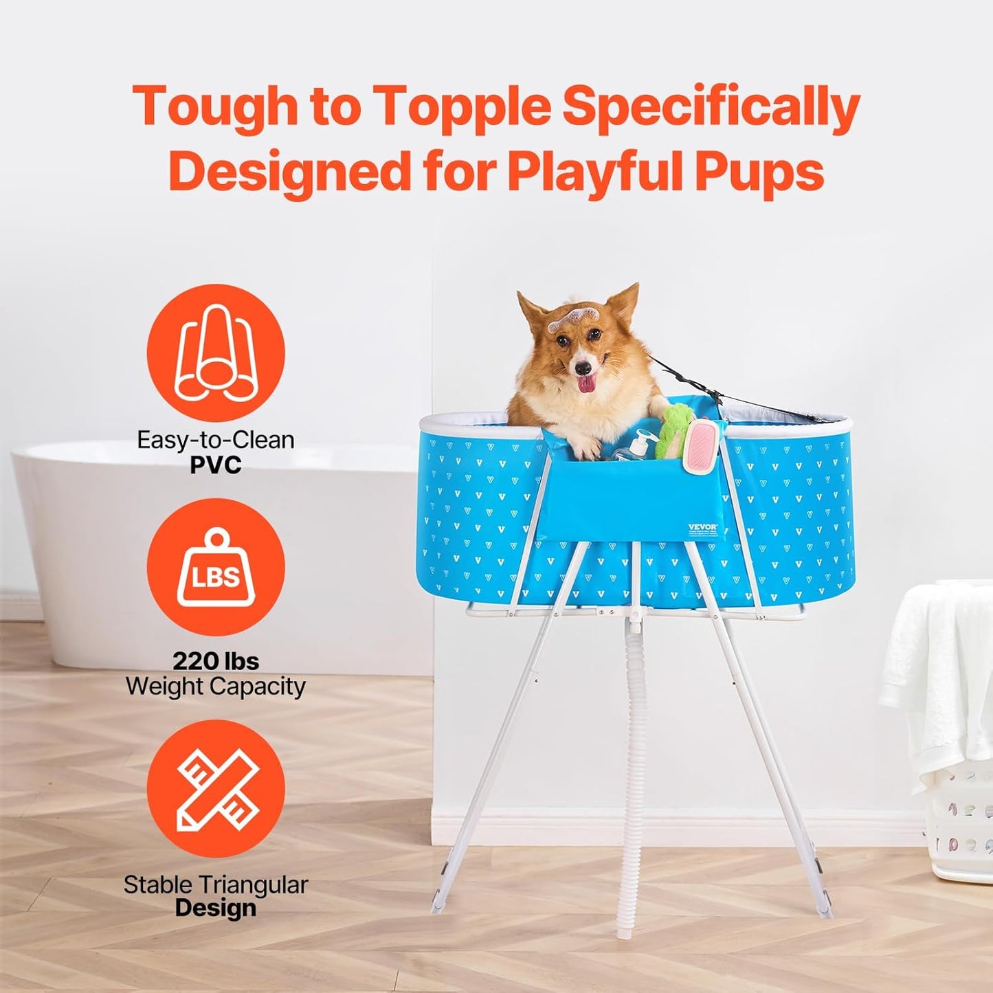 VEVOR Portable Dog Bathtub, Elevated & Foldable Space-saving Pet Shower Station with Quick Drainage, Bathing Tub for Washing & Grooming Small and Medium Size Dogs and Cats Indoor & Outdoor, Light Blue - Pet Explorer