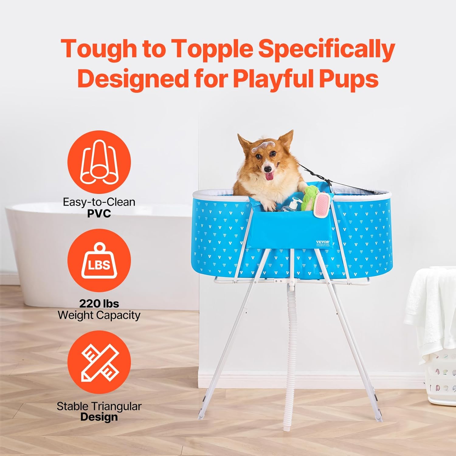 VEVOR Portable Dog Bathtub, Elevated & Foldable Space-saving Pet Shower Station with Quick Drainage, Bathing Tub for Washing & Grooming Small and Medium Size Dogs and Cats Indoor & Outdoor, Light Blue - Pet Explorer