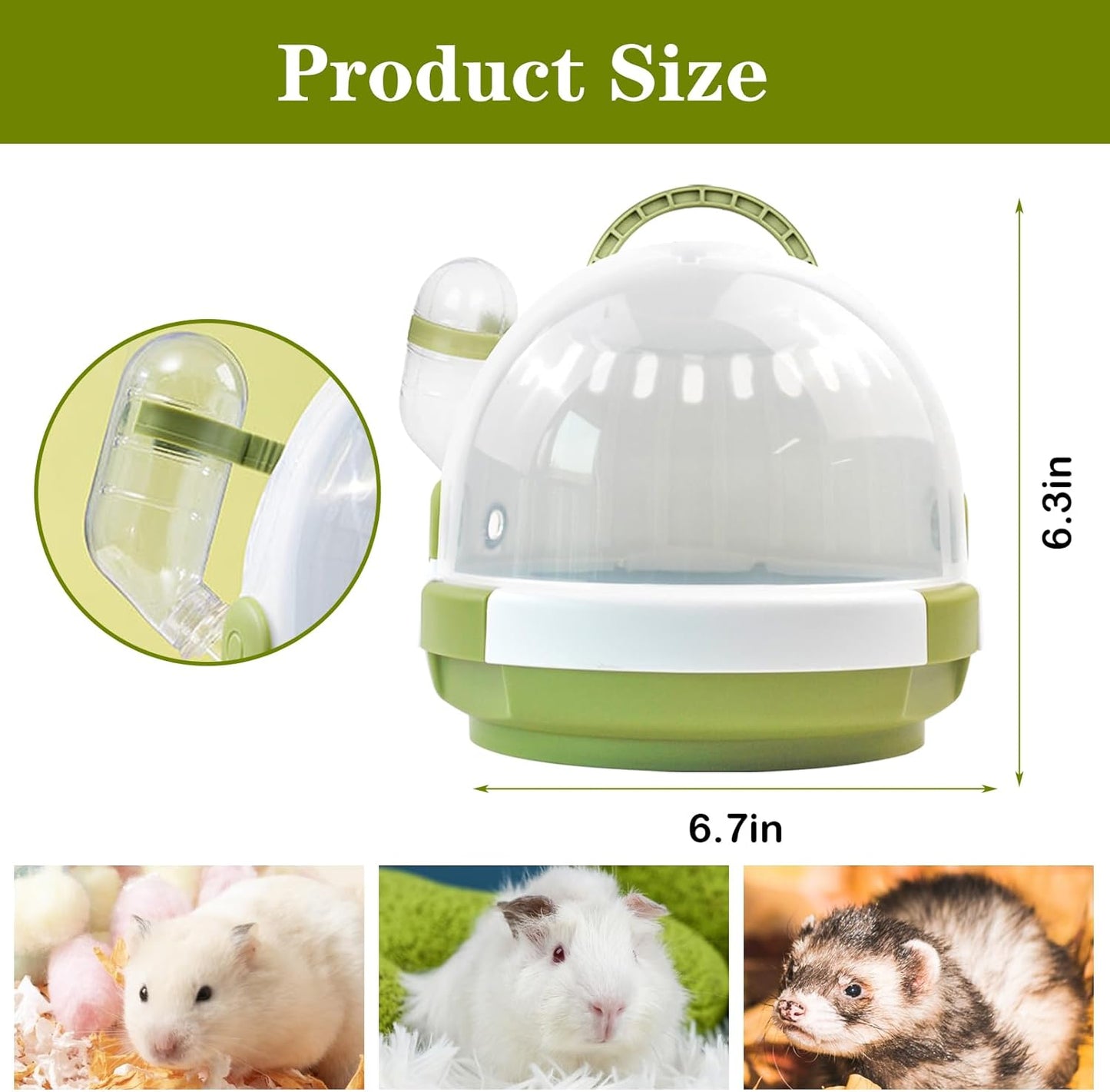 Hamster Carrier Cage with Water Bottle,Portable Dwarf Hamster Travel Carrier Plastic Guinea Pig Carrier Small Animal Breathable Outdoor Cage for Hamsters Chinchillas Hedgehog (Green) - Pet Explorer