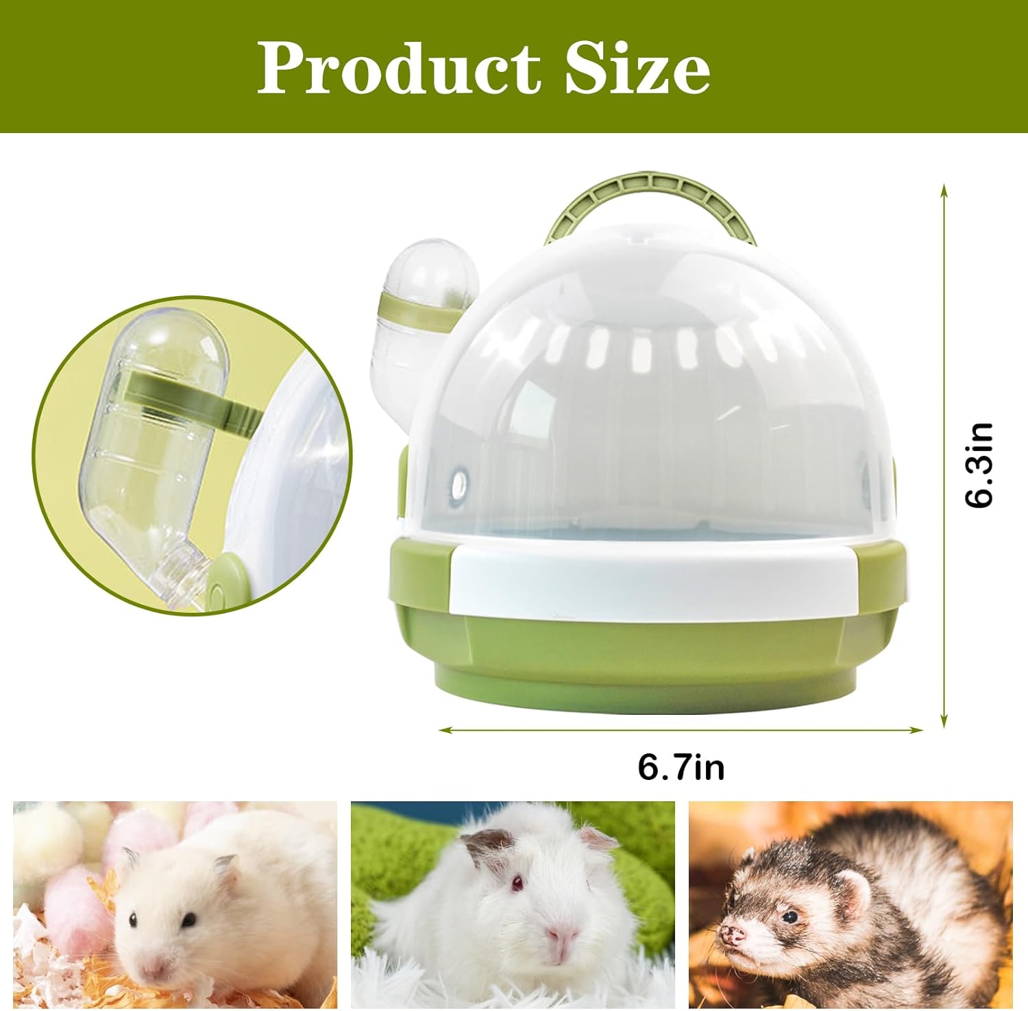 Hamster Carrier Cage with Water Bottle,Portable Dwarf Hamster Travel Carrier Plastic Guinea Pig Carrier Small Animal Breathable Outdoor Cage for Hamsters Chinchillas Hedgehog (Green) - Pet Explorer