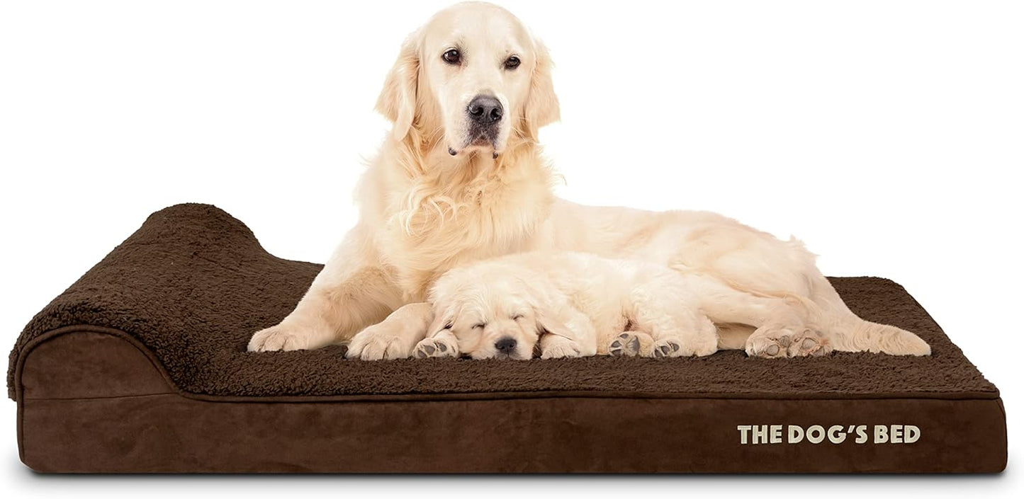 The Dog’s Bed Orthopedic Headrest Dog Bed XL Brown Plush 46x28, Memory Foam, Pain Relief for Arthritis, Hip & Elbow Dysplasia, Post Surgery, Lameness, Veterinary Approved, Waterproof Washable Cover - Pet Explorer