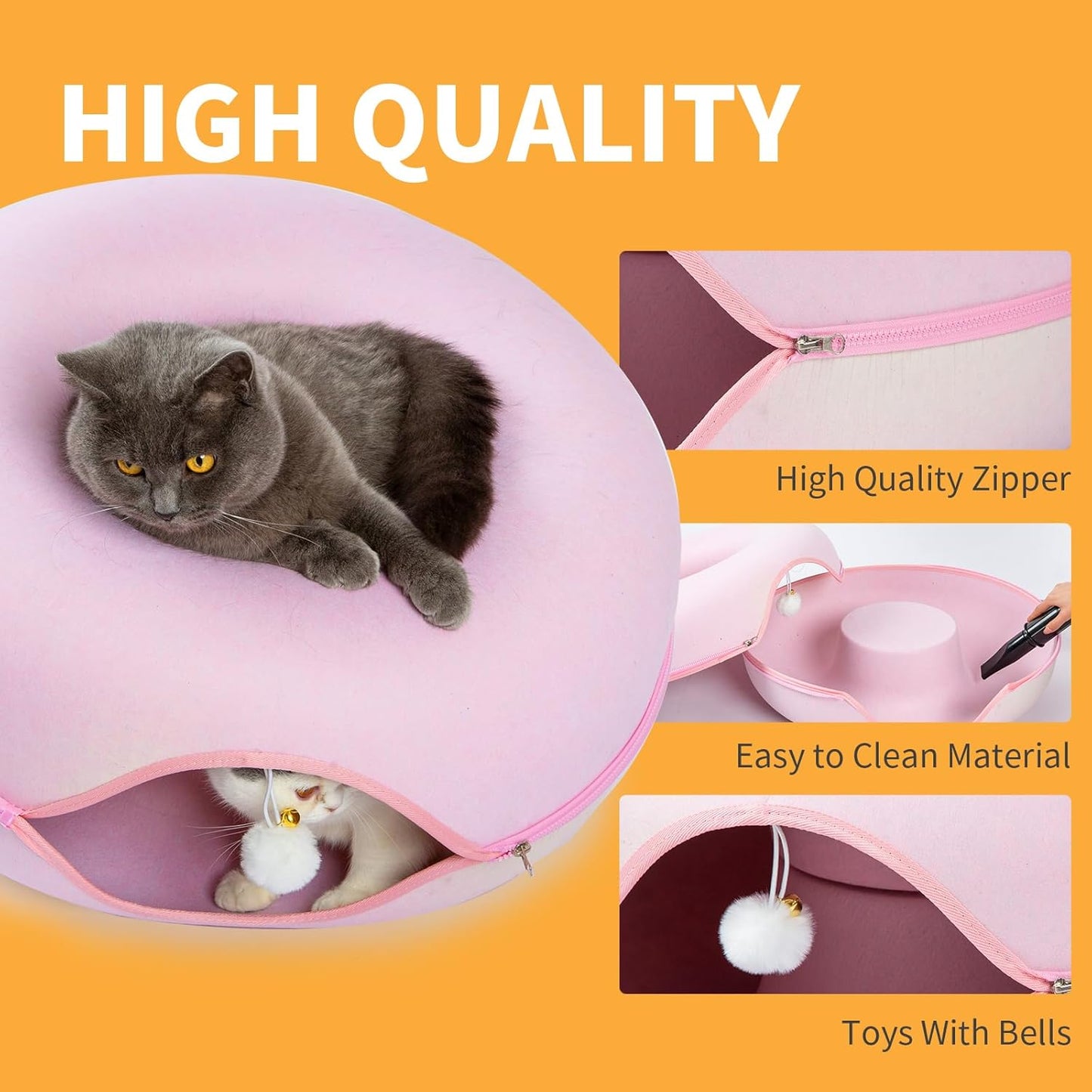 Jia Xi Cat Tunnel Bed & Hideout - Large Indoor Cat Condo & Cave (24 inch, Pink) - Pet Explorer