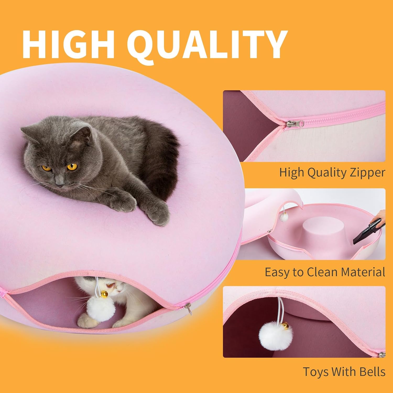 Jia Xi Cat Tunnel Bed & Hideout - Large Indoor Cat Condo & Cave (24 inch, Pink) - Pet Explorer