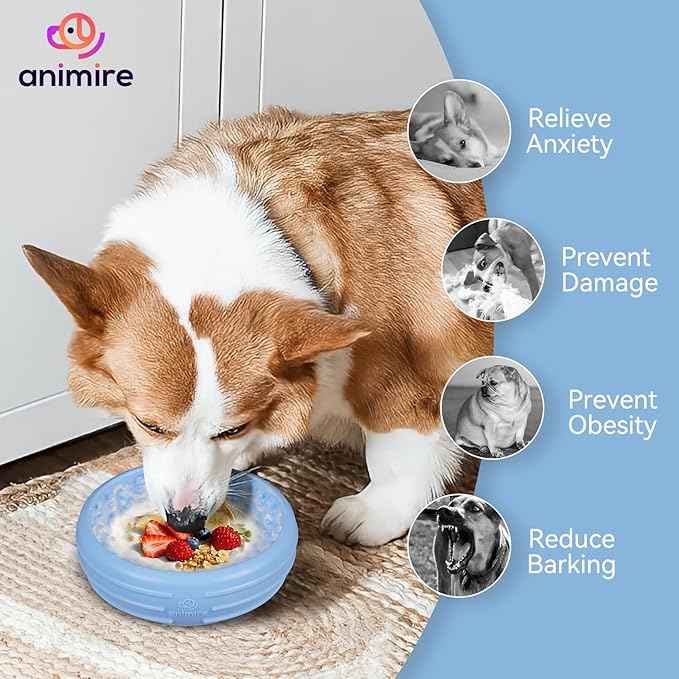 Dog Lick Bowl, Animire Freeze Lick Mat for Dogs, Non-Slip Slow Feeder Licking Bowl Enrichment Treat for Distraction Anxiety Relief, Food Grade Silicone, Dishwasher Safe(Baby Blue,XL)