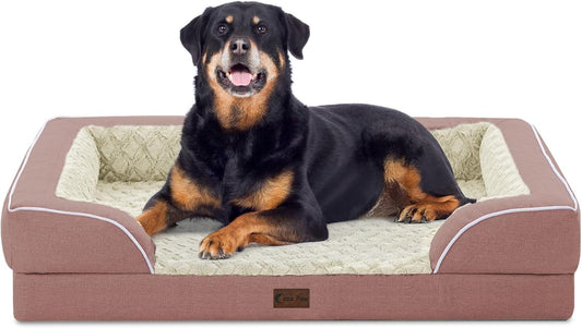 Orthopedic Waterproof Dog Bed for Extra Large Dogs, Memory Foam XL Dog Bed with Sides, Egg-Crate Foam and Non-Slip Bottom Jumbo Dogs Couch Beds with Washable Removable Cover(Jumbo,Pink) - Pet Explorer