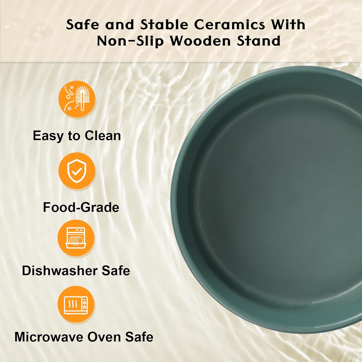 SPUNKYJUNKY Ceramic Elevated Dog Bowls 2 Pack - 6.1inch Raised Dog Bowls with Non-Slip Wooden Stand for Medium Dogs Dishwasher Safe(Green,28.7OZ*2) - Pet Explorer