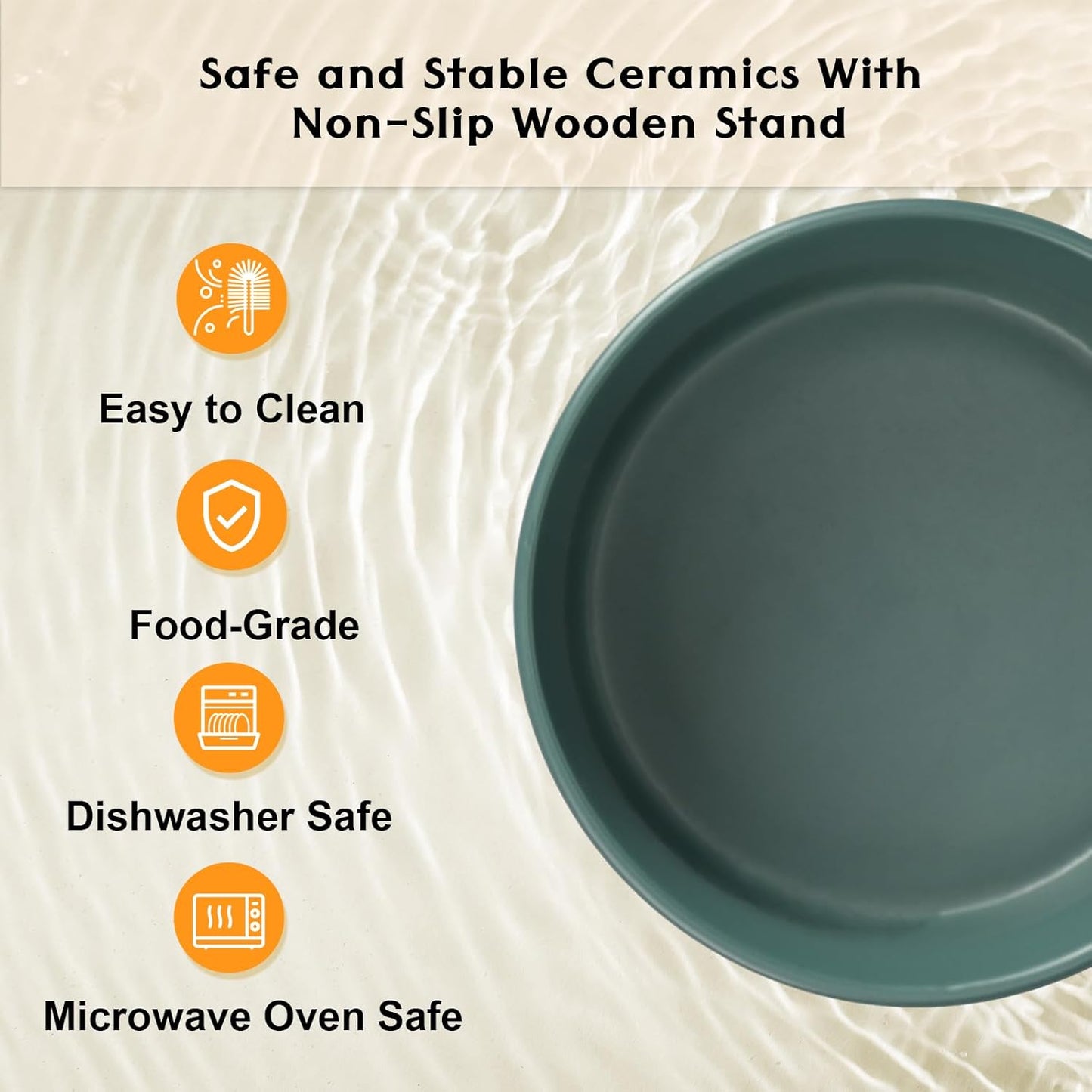 SPUNKYJUNKY Ceramic Elevated Dog Bowls 2 Pack - 5.1inch Raised Dog Bowls with Non-Slip Wooden Stand for Small Dogs Dishwasher Safe(Green,13.5OZ*2) - Pet Explorer