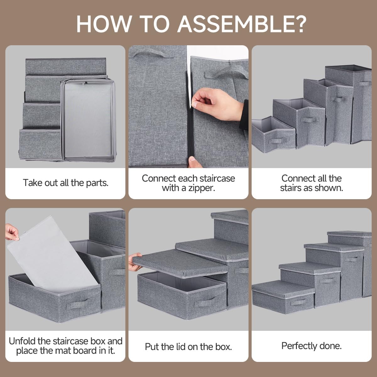 Dog Stairs with Storage, 4-Step Folding Pet Steps for Small Dogs and Cats, Pet Steps Storage with Zip, Pet Stairs for High Bed, Couch and Car Ramp (Gray, 4 Steps no Condo) - Pet Explorer