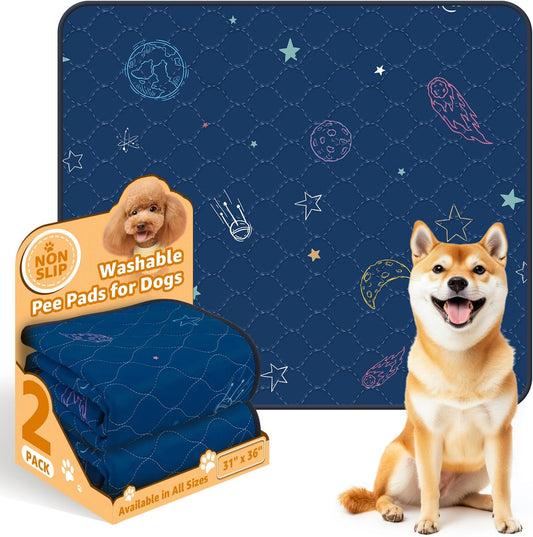 LOOBANI Pee Pads for Dogs Washable: Reusable Dog Pee Pads for Small Pet, 2 Pack Waterproof Puppy Whelping Pads 31" x 36", Non-Slip Potty Training Mat for Dog Playpen, Floor, Cage, Sofa, Crate, Blue - Pet Explorer