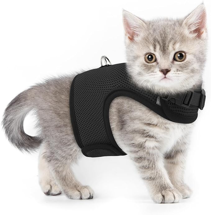 Athena Collection Adjustable Cat Harness with Velcro, Portable Extra Small Cat Vest Harness Breathable Comfy Escape Proof Cat Kitten Harness Pet Supplies for Outdoor Walking, Training, Black