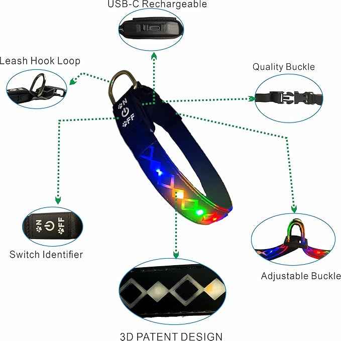 LED Dog Collar with AirTag Holder and Custom ID Tag, 15 Light Modes, Waterproof, Multiple Colors (Blue Pro, XL(19.7-23.6"))