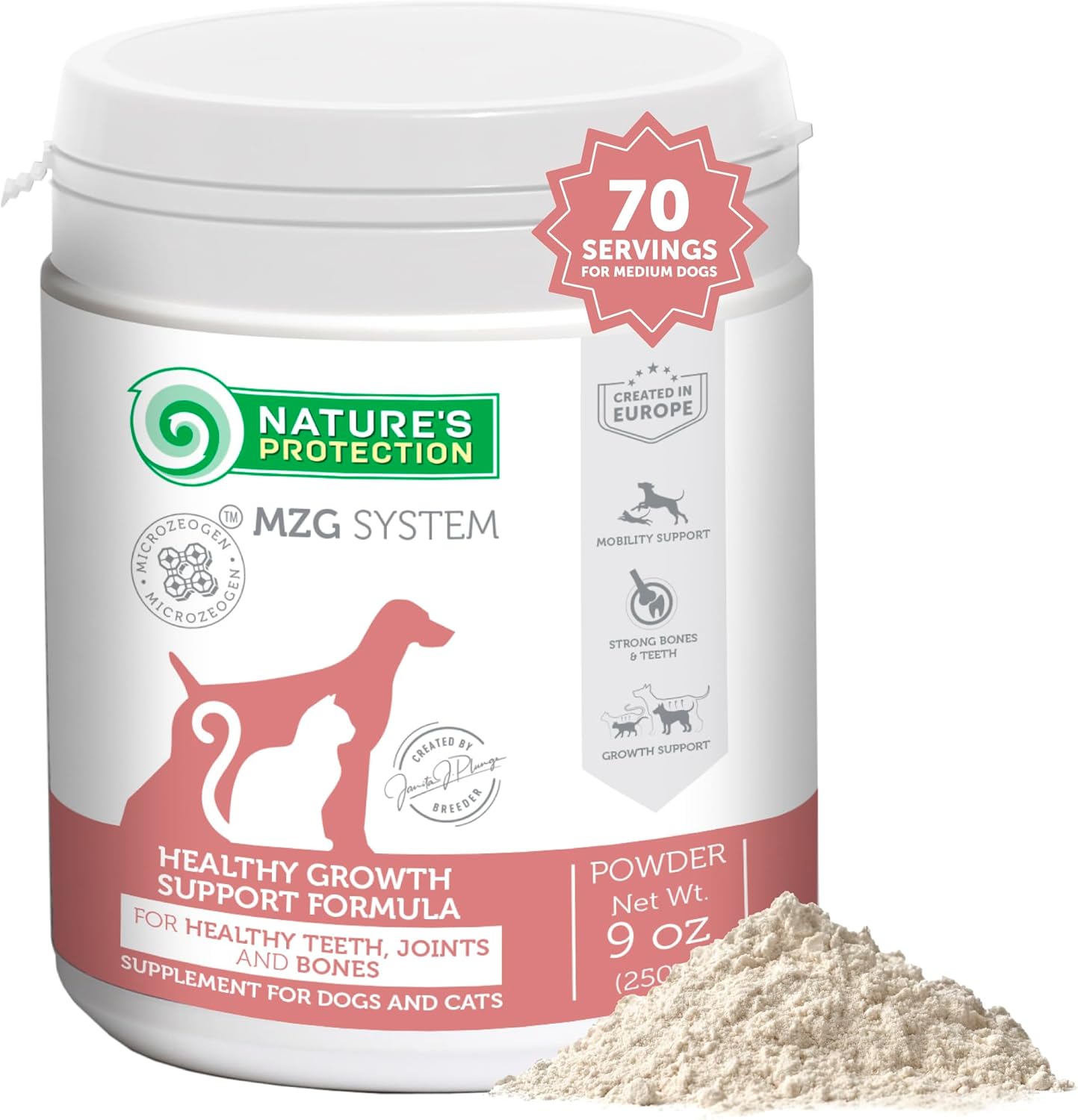 Nature's Protection Hip Joint Supplement for Dogs - Puppy Healthy Growth Mineral Supplements with Calcium for Development Support, Bone & Teeth Strength, Gut Health for Dogs & Cats of All Breeds, 9 Oz
