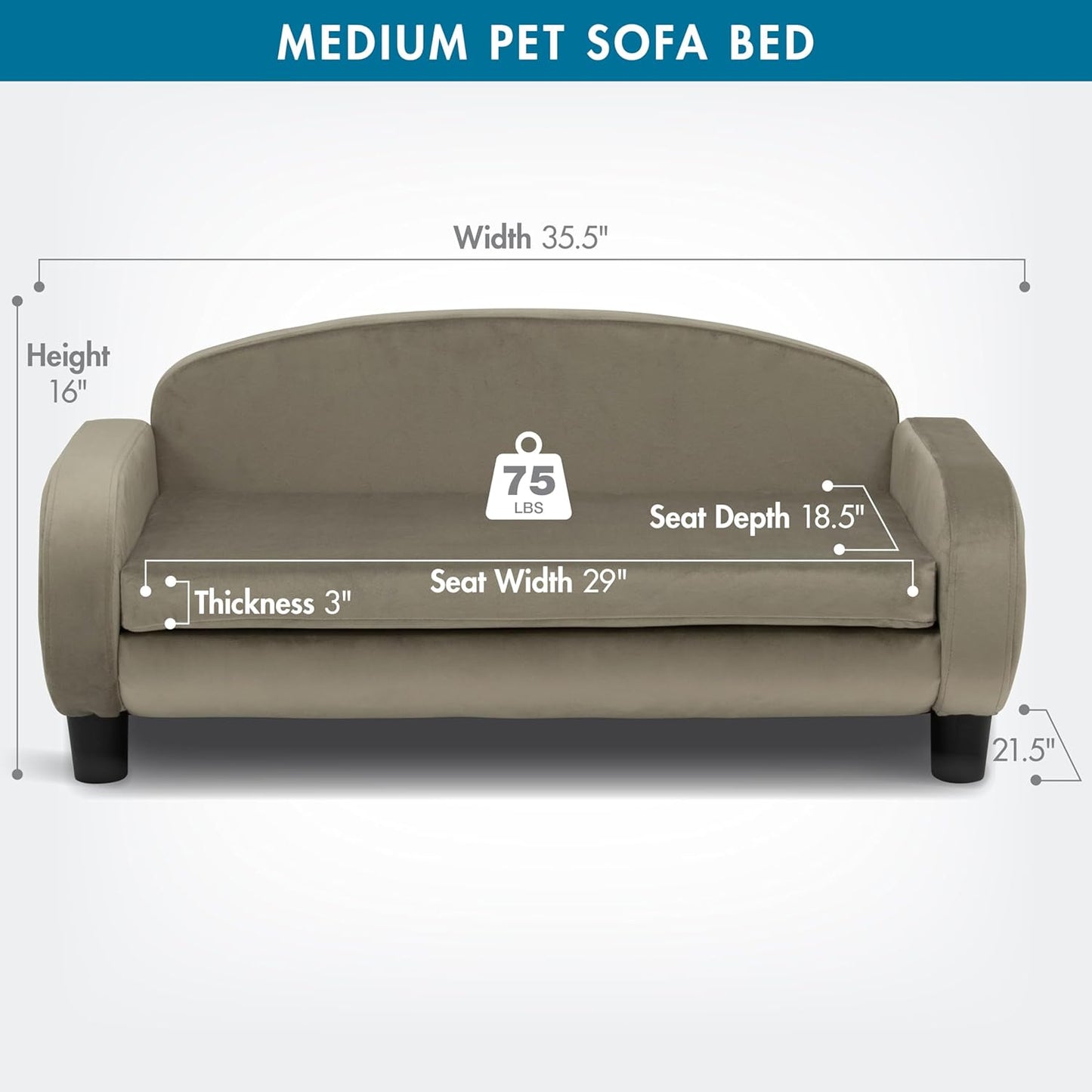 Paws & Purrs Multi-Cat Sofa Elevated Pet Bed for Indoor Cats Raised Cats Couch with Removable Washable Mattress Cover for Kittens, Dogs - 35.5" Wide, Ash - Pet Explorer