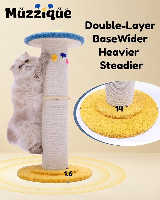 Cat Scratching Post, 31 inch Tall Thicker Scratch Post w/Perch, Full Strectch for Indoor Cats, Adult/Kitten/Kitty Sisal Rope Scratcher, Large Play Toy Stand, Cute Adjustable Heights Furniture