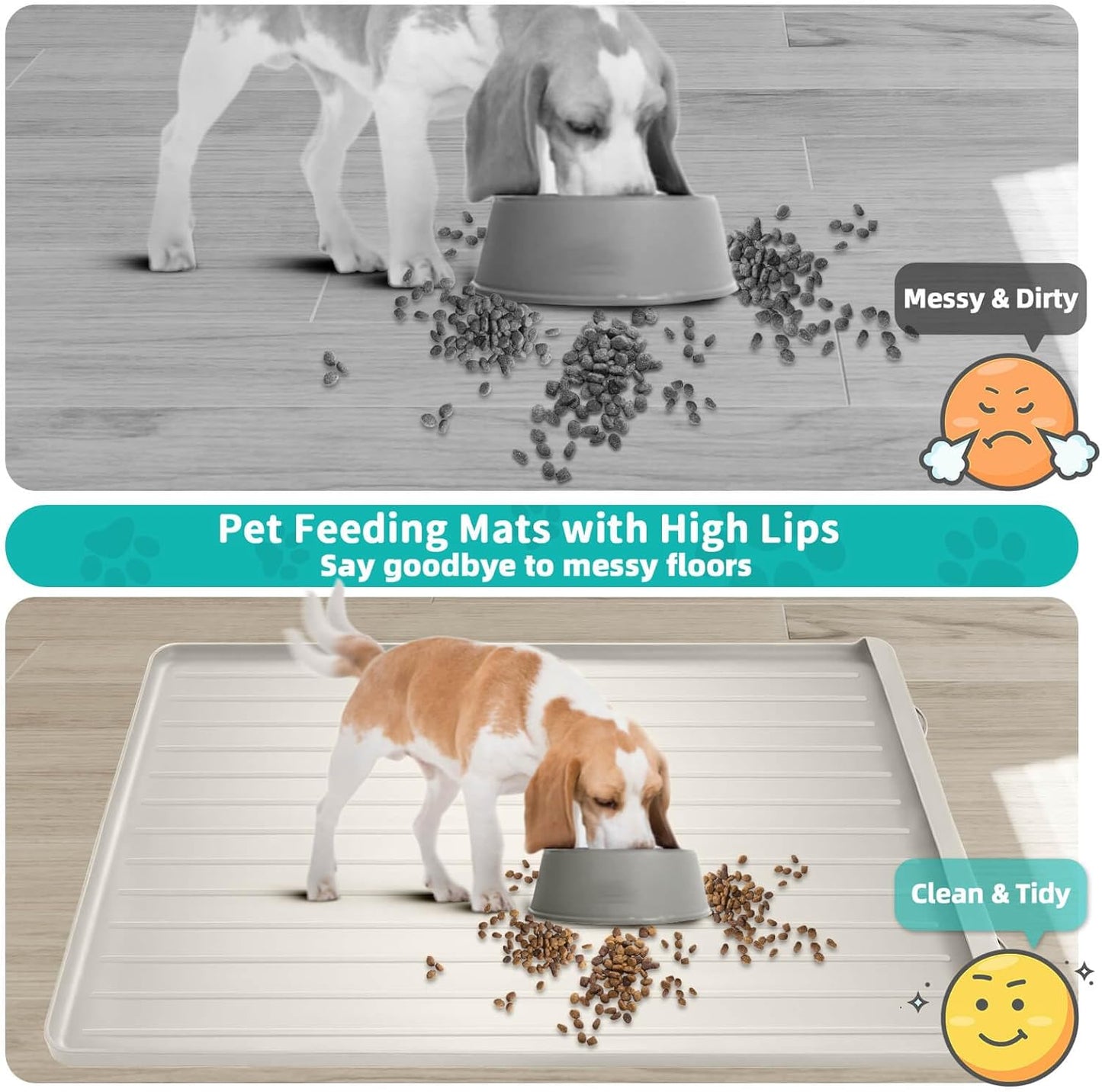 Dog Mat for Food and Water - 39.4" x 27" Large Pet Feeding Mats with Residue Collection Pocket - Waterproof Dog Cat Bowl Mat with High Edges to Prevent Water and Food Spills (Cream) - Pet Explorer