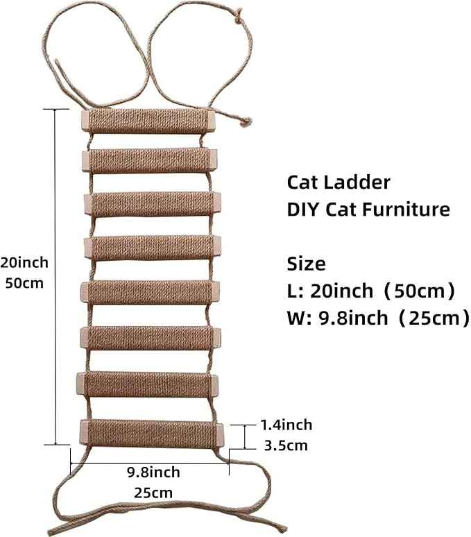 Outdoor Cat Tree with Wall Climbing Bridge & Rope Ladder - 20in Hemp Rope Cat Wall Furniture Cat Ladder