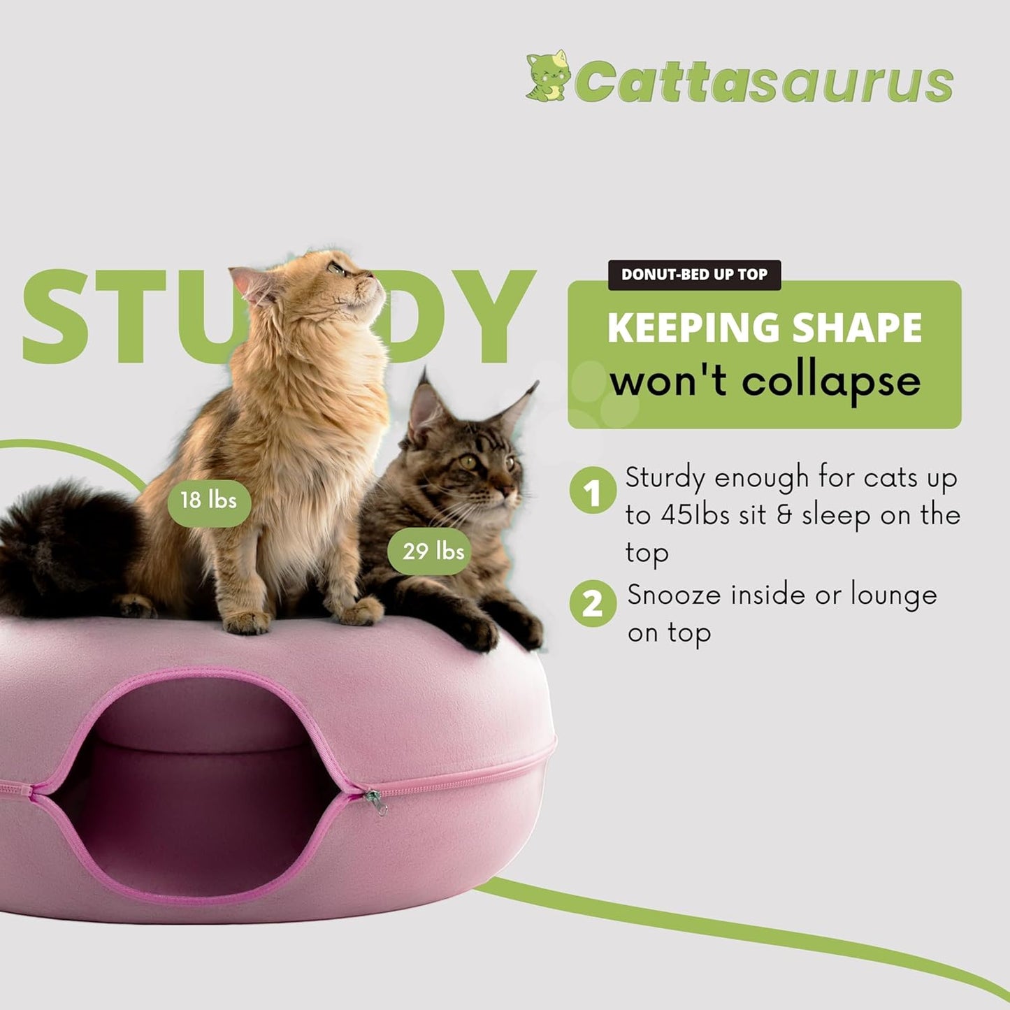 Cattasaurus Peekaboo Cat Cave for Multiple & Large Cats Up to 30-45 Lbs, Scratch Detachable & Washable Tunnel Bed, Comfy Donut Cat Cave (Pink, Jumbo) - Pet Explorer