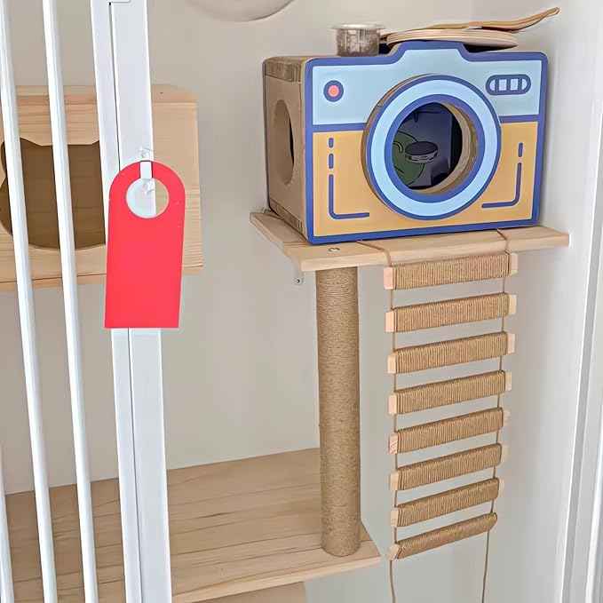 Outdoor Cat Tree with Wall Climbing Bridge & Rope Ladder - 20in Hemp Rope Cat Wall Furniture Cat Ladder