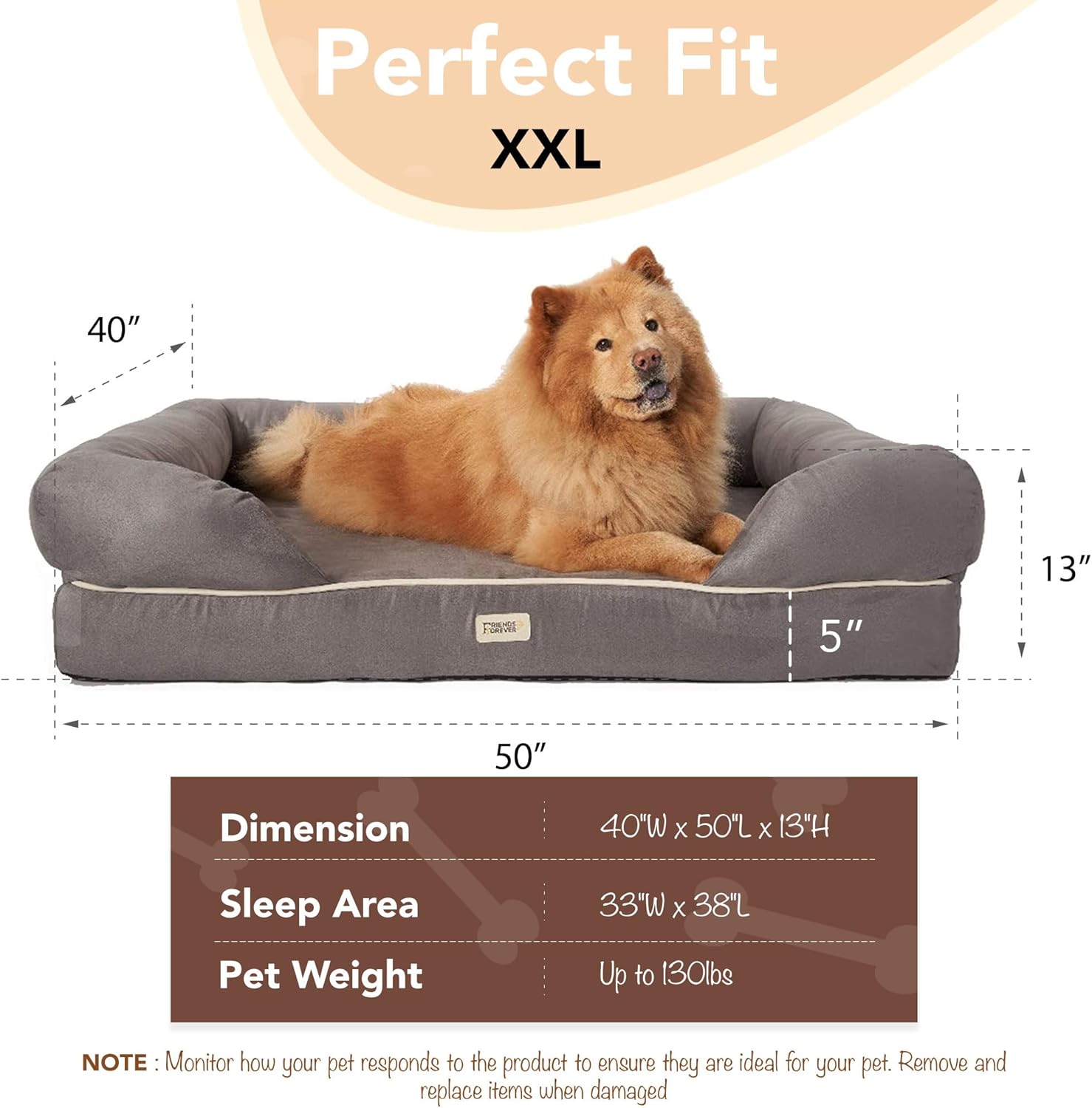 Chester XX-Large Dog Bed - Orthopedic Memory Foam Mattress, Calming Couch Bed, Wall Rim Pillow, Water Resistant Liner, Washable Cover, Non-Slip Bottom, Grey - Pet Explorer