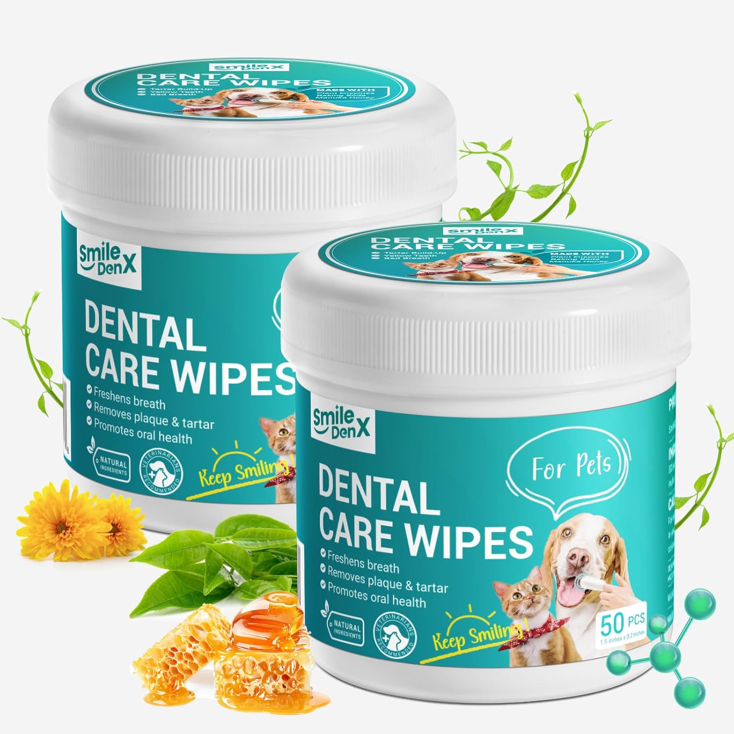 Dog Dental Care Finger Wipes - Teeth Cleaning Finger Wipes for Dog & Cats - Tooth Brushing Kit Dental Wipes for Dog - Reduces Plaque & Freshens Breath (100 PCS, Unscented) - Pet Explorer