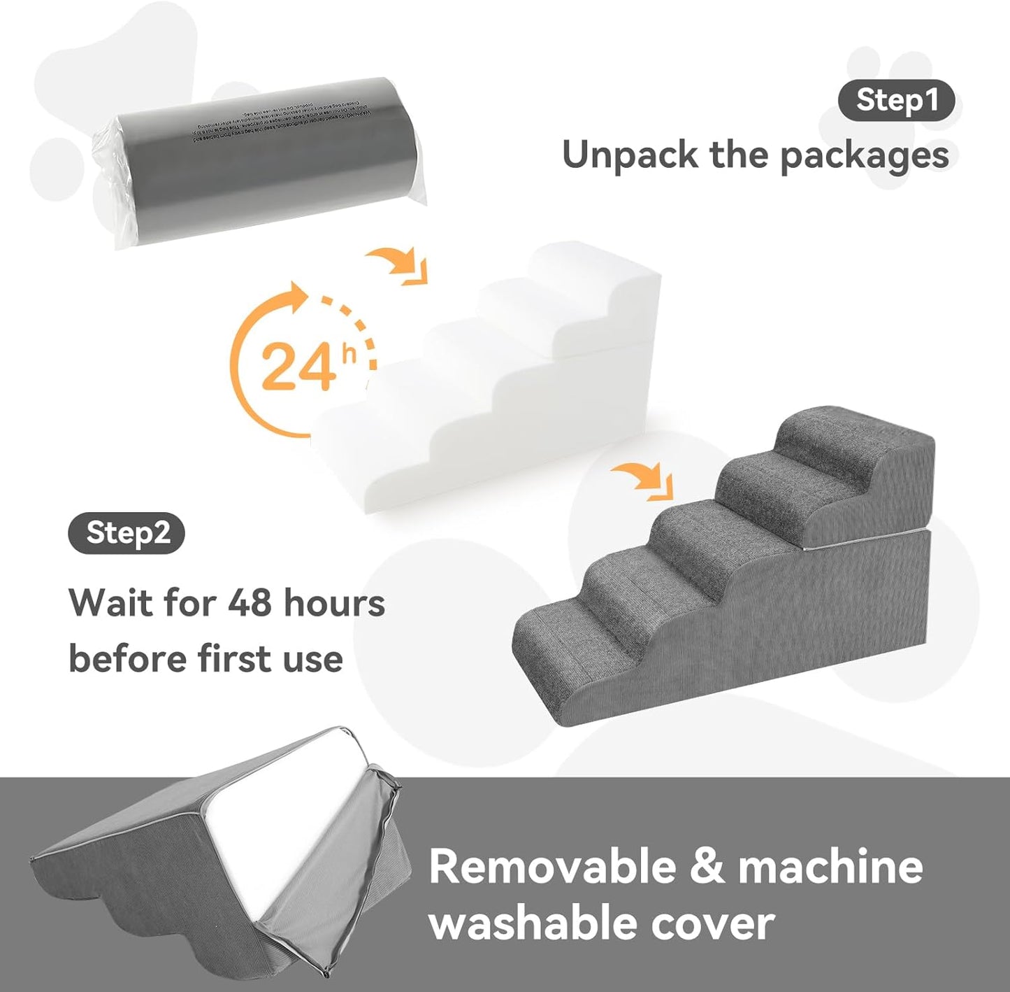 𝟱 𝗦𝘁𝗲𝗽𝘀 Dog Stairs for High Beds, 21.3" Tall Pet Steps for Small to Large Dogs & Cats, Waterproof with Removable Cover & PE Support Board for Bed, Couch, or Car - Pet Explorer