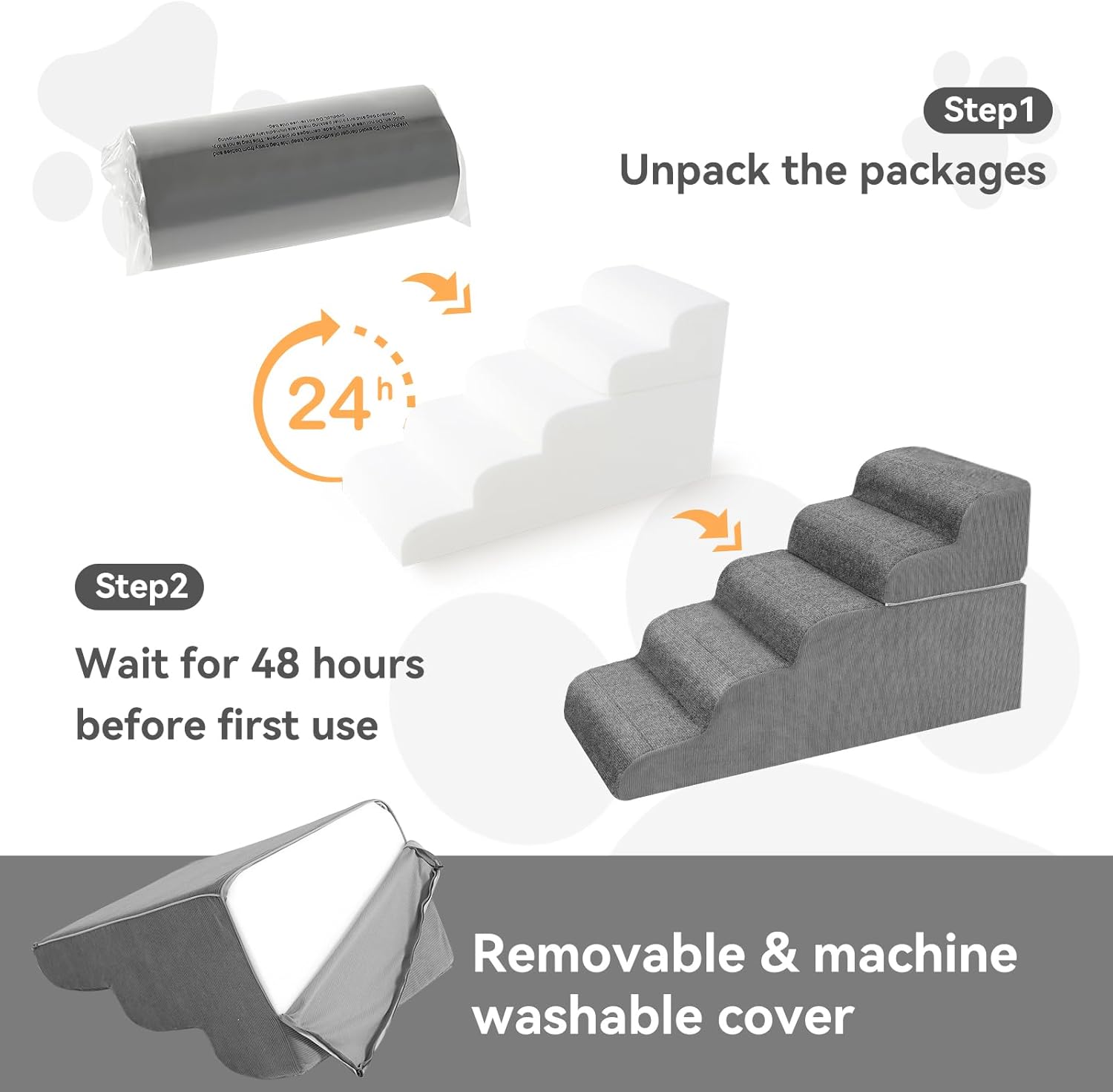 𝟱 𝗦𝘁𝗲𝗽𝘀 Dog Stairs for High Beds, 21.3" Tall Pet Steps for Small to Large Dogs & Cats, Waterproof with Removable Cover & PE Support Board for Bed, Couch, or Car - Pet Explorer