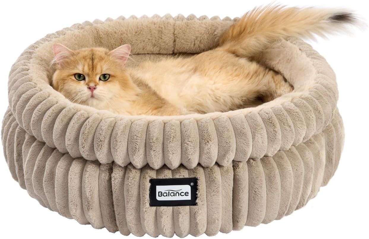 BALANCE Cat Bed Kitten Bed, Washable Round Cat Beds for Indoor Cats,Super Soft Plush Faux Fur Pet Bed for Puppy and Kitten with Anti-Slip Bottom - Pet Explorer