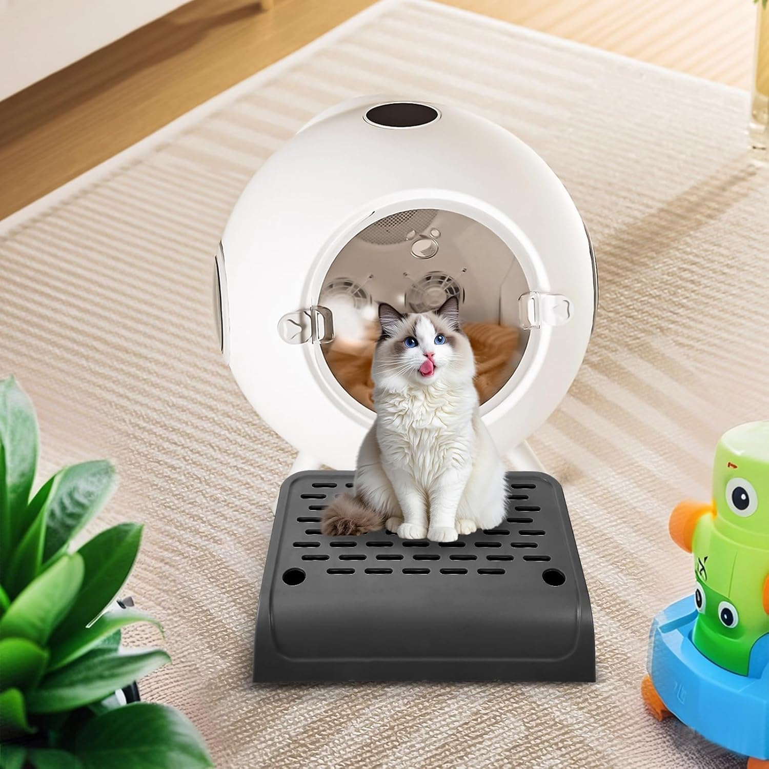 Cat Ramp for Litter Box Step, Stainless Steel Automatic Litter Box Ramp Cat Steps Mat with Filter Function, Double Layered Self Cleaning Cat Stairs with Storage Space for Litter Catcher (Black) - Pet Explorer