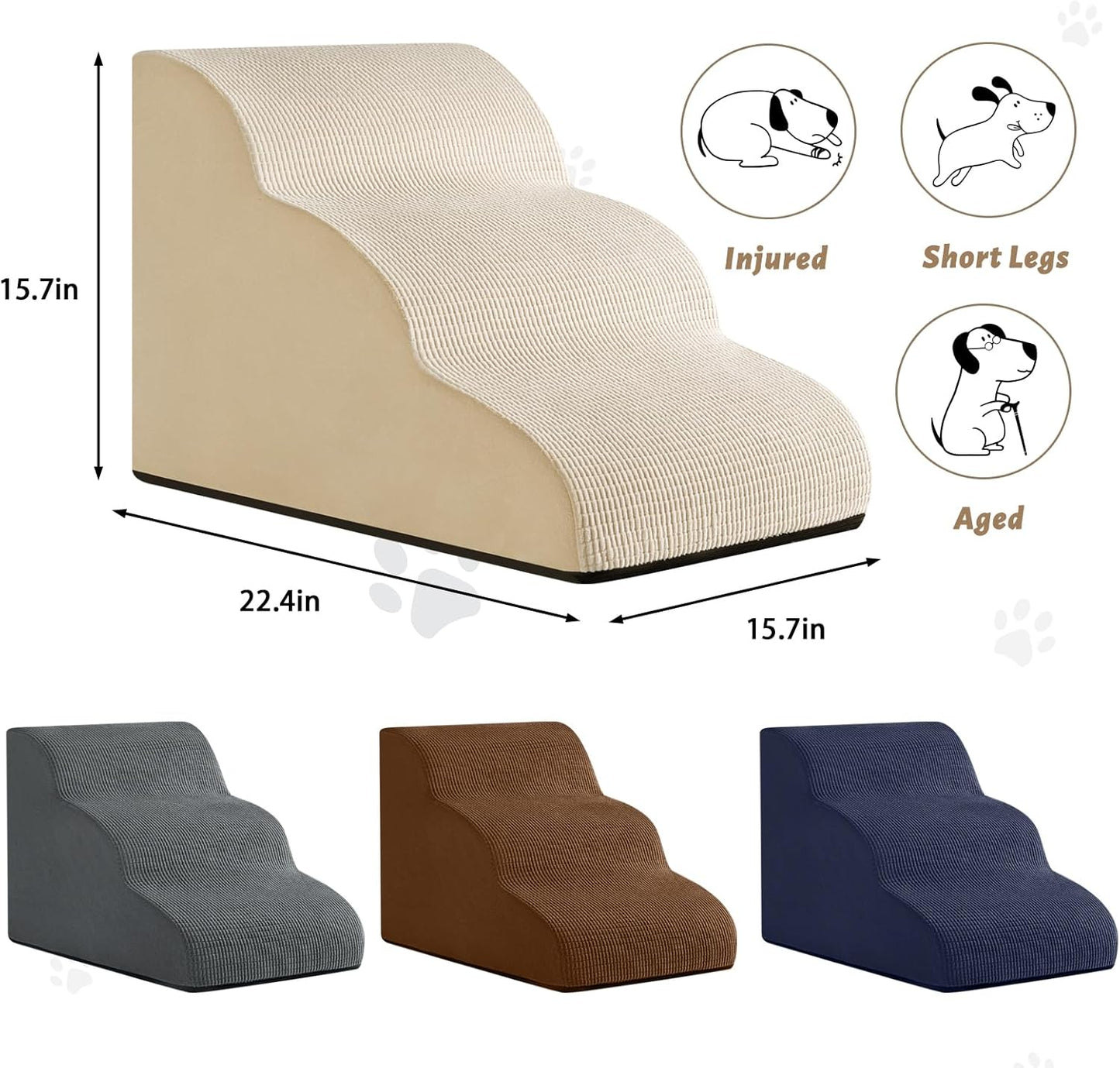 3-Step Dog Ramp and Stairs for Sofa and Chair - Non-Slip Sturdy Pet Steps for Small Dogs and Cats,15.7" H,Beige - Pet Explorer