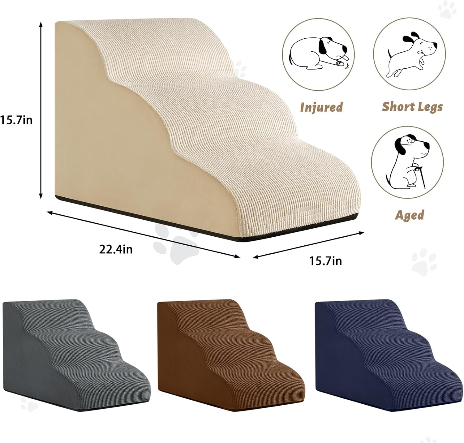 3-Step Dog Ramp and Stairs for Sofa and Chair - Non-Slip Sturdy Pet Steps for Small Dogs and Cats,15.7" H,Beige - Pet Explorer