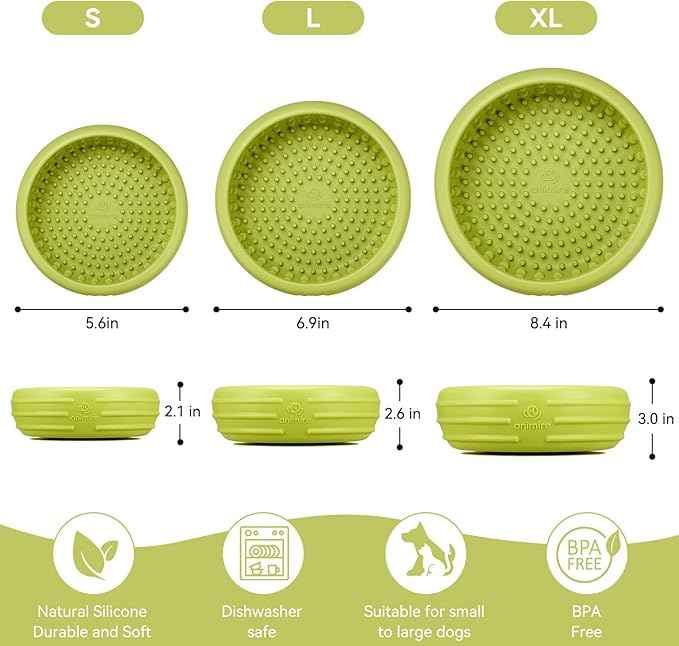 Dog Lick Bowl, Animire Freeze Lick Mat for Dogs, Non-Slip Slow Feeder Licking Bowl Enrichment Treat for Distraction Anxiety Relief, Food Grade Silicone, Dishwasher Safe(Green,L)