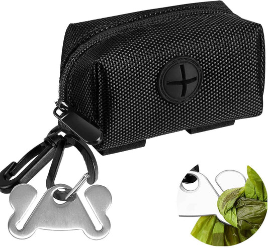 Dog Waste Bag Dispenser Pet Poop Bags Holder for Doggie Waste Bags Dispensers Soft Fabric Zipper Small Doggy Puppy Pouch for Leash Accessory Attachment with Carrier,Black - Pet Explorer