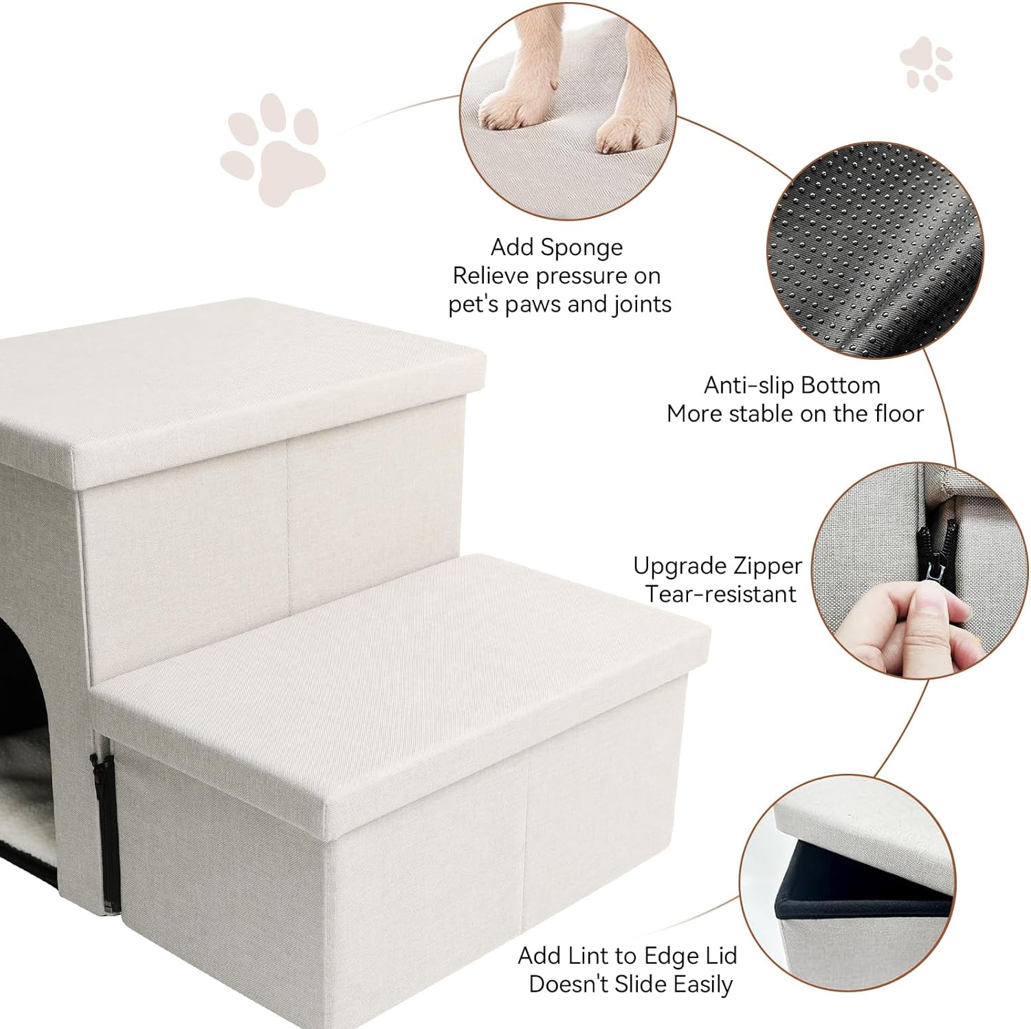Dog Stairs with Condo 15" H, 2-Step Wider Dog Steps for Small/Medium/Large Old Dogs Cats, Folding Sturdy Storage Pet Stairs Climbing Bed Couch, Ramp for Car Hold Up to 150 lbs, Beige - Pet Explorer