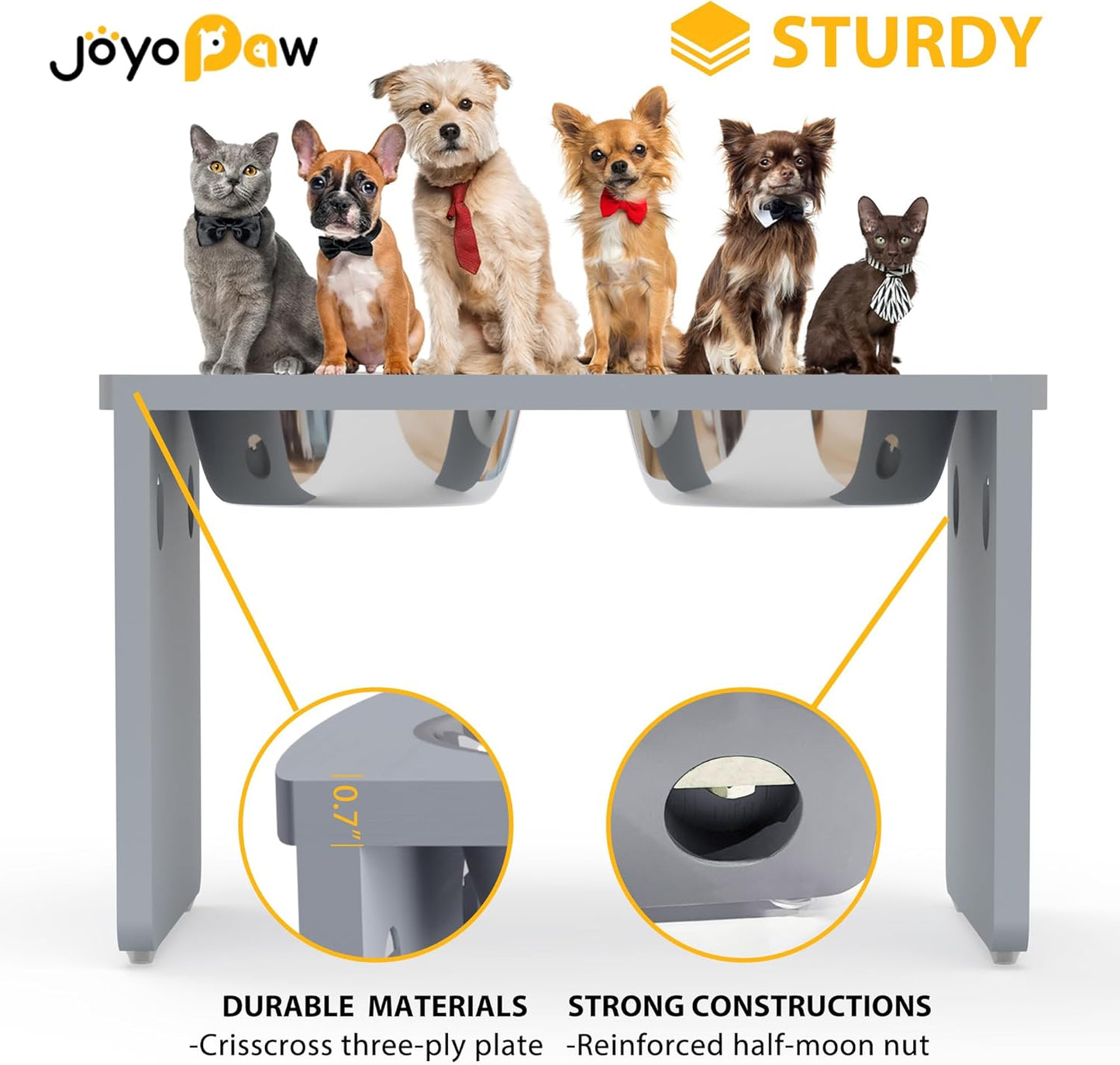 Elevated Dog Bowls, Bamboo Raised Dog Bowl for Large Dogs, with 2 Stainless Steel Bowls (13'' Tall-68oz Bowl, Grey) - Pet Explorer