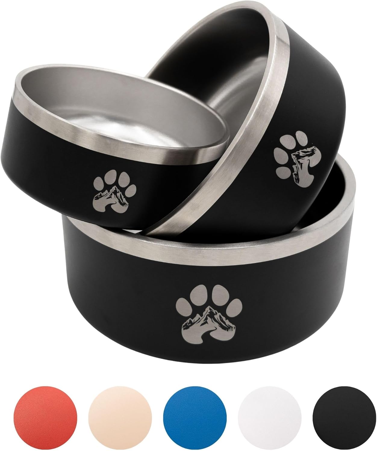 Stainless Steel Dog Bowl for Small-Large Dogs | Double Wall Insulated, Non-Slip Base Heavy Duty Water and Food Bowls for Dogs & Cats | Pet Safe BPA Free & Dishwasher Safe | 32 Oz - Black - Pet Explorer