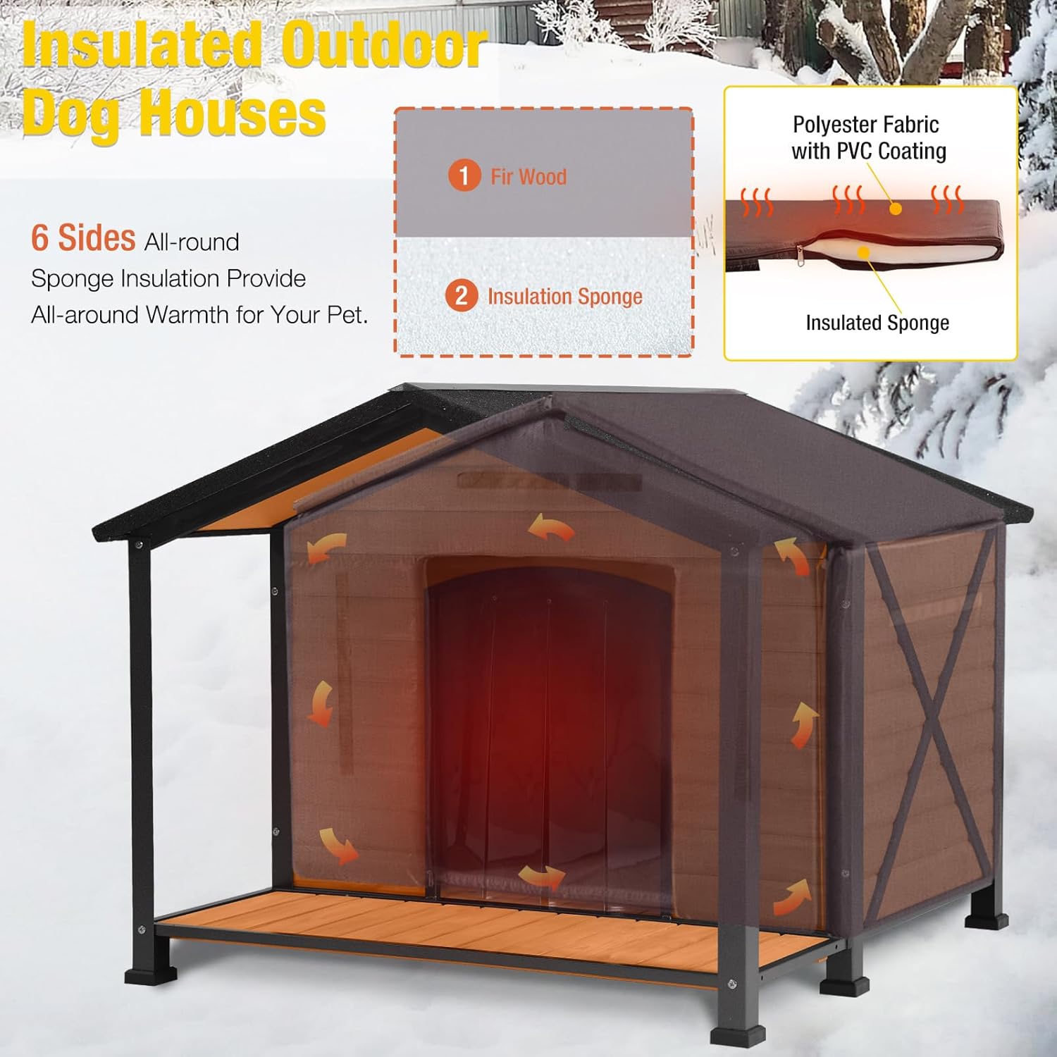 Aivituvin Outdoor Dog House with Chewproof Strong Metal Frame Insulated Outside Dog Kennel Weatherproof for Medium to Large Dogs, (41.5" L x 41.4" D x 34.1" H) - Pet Explorer