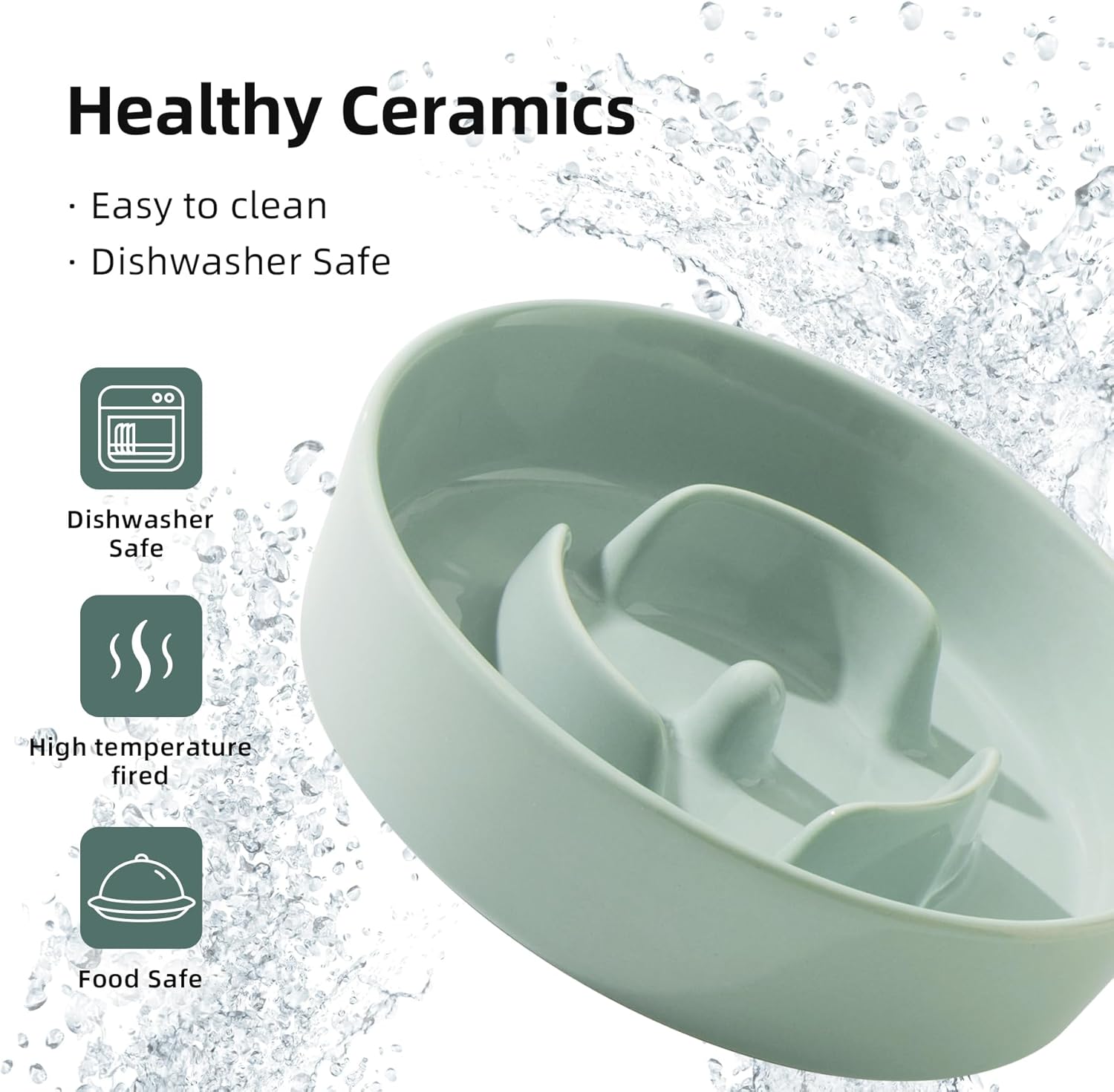 6.1inch Ceramic Dog Bowl Slow Feeder for Small Dog, Pet Slow Feeder, Stop Bloat, Preventing Choking(Single Bowl-Light Green) - Pet Explorer